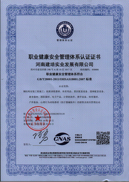 職業(yè)健康安全管理體系認(rèn)證證書