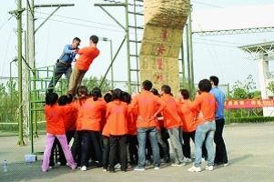 正在進行拓展設施訓練中的大學生